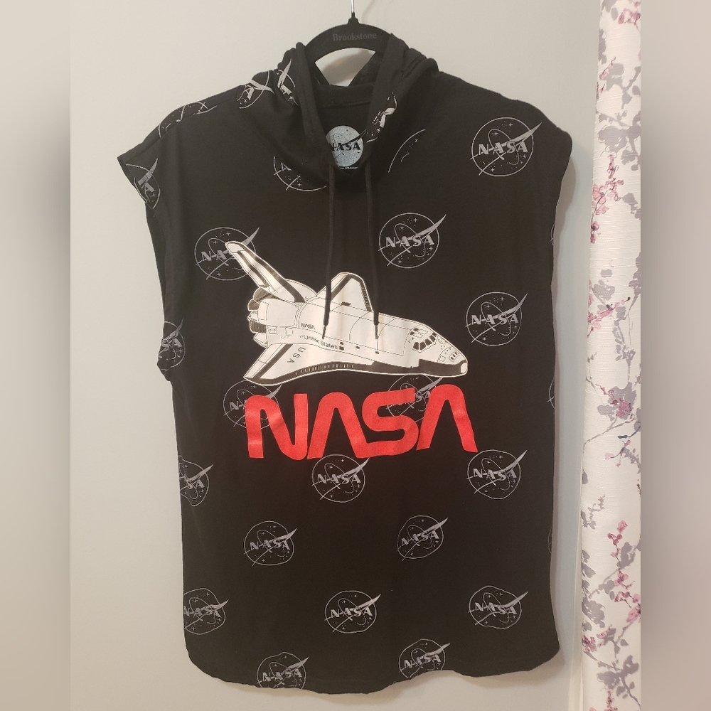 NASA men's black hooded muscle shirt sz XL